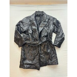 Maxam Brand Black Mosaic Genuine Leather Trench Coat Top Grain Lambskin Medium